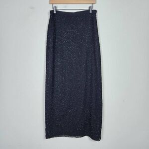 Vintage J Kara Womens Beaded Maxi Skirt Sz 10 Black Lined Fairy Whimsigoth Glam